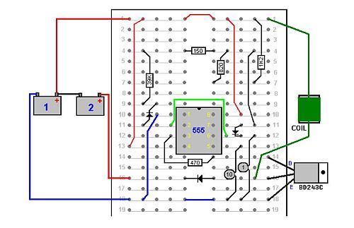 Image: The first Alexkor battery charger circuit breadboard diagram, from A Practical Guide to Free-Energy Devices by Patrick J. Kelly...
