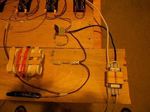 Image: The triple-tap transformer is wired up and ready to be placed on the Benitez-1 to make it a 1(7). This is where I would mount it...