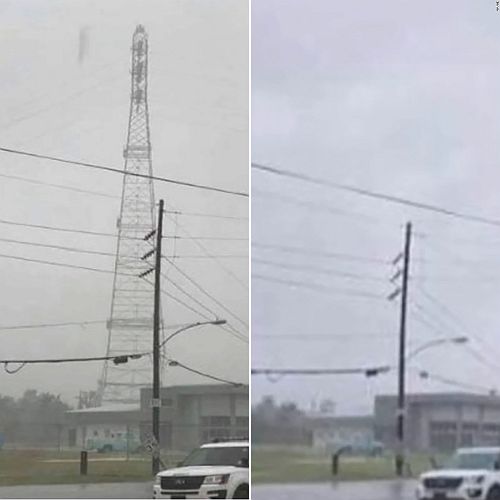 The 400 foot Avondale tower just outside New Orleans that fell and put all 8 transmission lines into the river. Image sent to station WVUE...