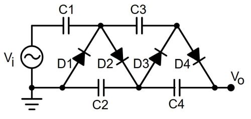 Image: Cockcroft Walton Voltage Multiplier, by Chetvorno...