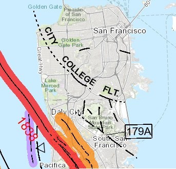 The San Francisco Peninsula with major and minor fault lines. Image: California Fault Activity Map...
