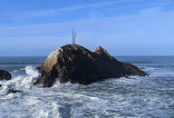 Mussel Rock, as seen from Mussel Rock Park, apparently a cool place for hang gliding and hiking, W. of Daly City...