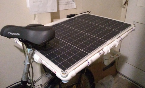 The mobile solar rig - portable frame and rear rack base - finally finished and ready for Tourpacking...
