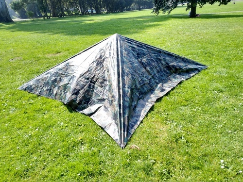 The square camo tarp in a 3 foot high star pitch...