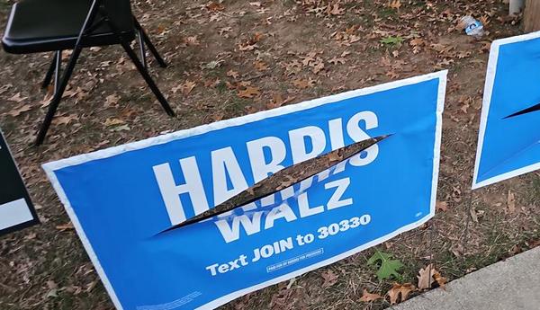 Harris-Walz signs vandalized in Charlotte, NC before the election...