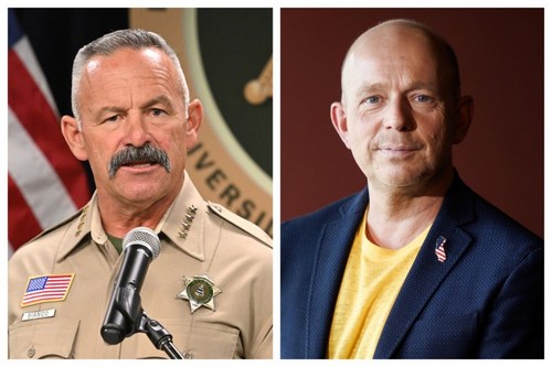 Chad Bianco and Steve Hilton. Images: Milka Soko/OC Register Contributing Photographer, Dai Sugano/Bay Area News Group...'