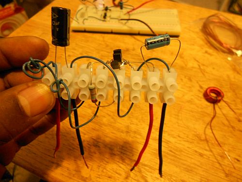 Image: The terminal block JT. The breadboard version was made first...