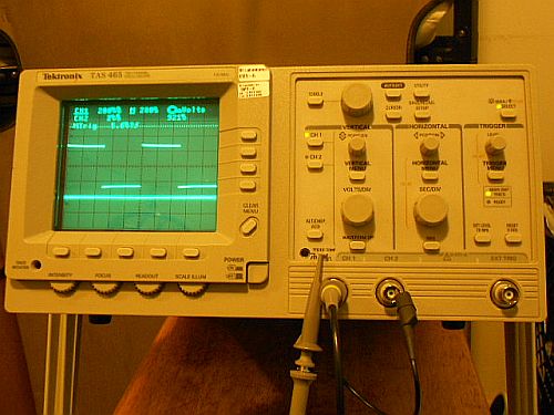 Image: My old-school analog oscilloscope, calibration check...