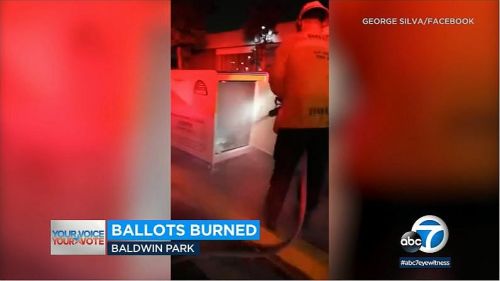 Image: Fire intentionally set inside ballot box in Baldwin Park...