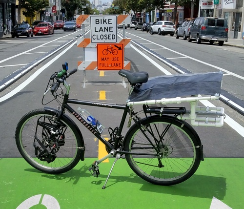 Giving the mobile solar frame a road test on Valencia St...