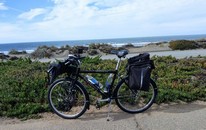 The bike in Scout mode at the windy dunes of lower Ocean Beach...